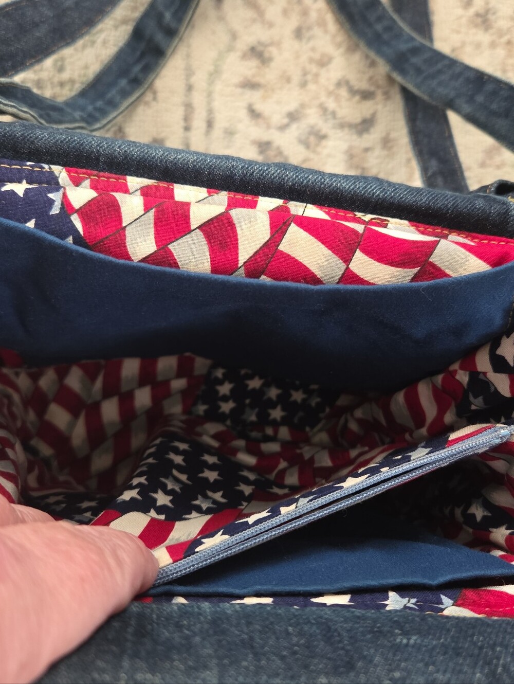 Denim Shoulder Bag Patriotic USA Fabric Y2K Americana - Picture 6 of 10
